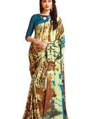 Beige printed crepe saree with blouse