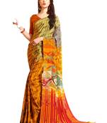 Yellow printed crepe saree with blouse