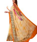 Yellow printed crepe saree with blouse