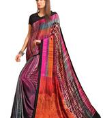 Pink printed crepe saree with blouse