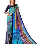 Blue printed crepe saree with blouse