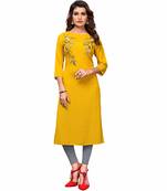 Yellow embroidered rayon party-wear-kurtis