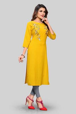 Yellow embroidered rayon party-wear-kurtis 3