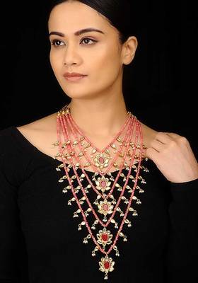 Rose Quartz And Ruby Red Panchlada Rani Haar Necklace 1