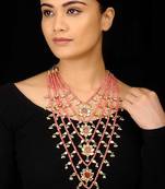 Rose Quartz And Ruby Red Panchlada Rani Haar Necklace