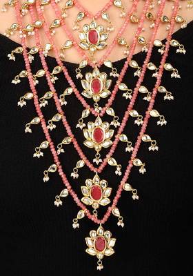 Rose Quartz And Ruby Red Panchlada Rani Haar Necklace 2