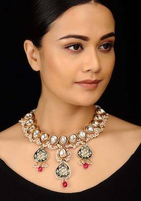 Polki And Pearls Cluster Necklace 1