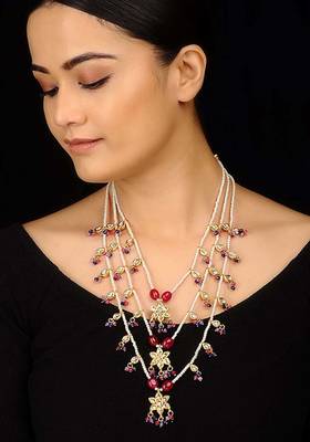 Kundan And Pearls Red Teenlada Rani Haar Necklace 1