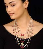 Kundan And Pearls Red Teenlada Rani Haar Necklace