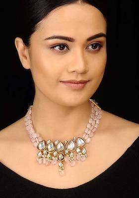 Polki And Rose Quartz Necklace 1