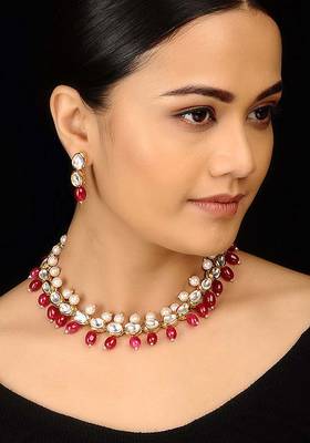 Kundana Nd Red Stones Choker Necklace Set 1