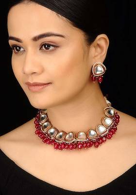 Polki And Red Stones Necklace Set 1