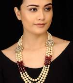 Kundan And Pearls Red Stones Necklace