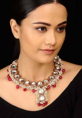 Polki And Pearl Cluster Necklace 1