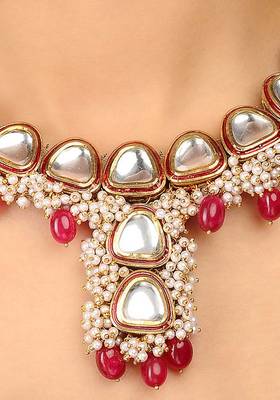 Polki And Pearl Cluster Necklace 2