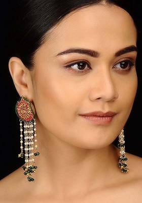 Red And Green Punjabi Jadau Earrings 1