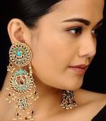 Turquoise And Red Long Chandbali Earrings