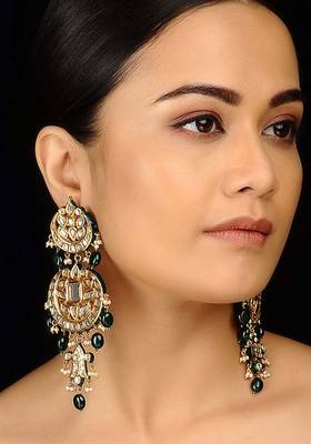 Kundana Nd Green Stones Chandbali Earrings 1