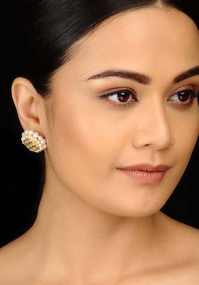 Kundan And Pearls Gold Plated Studs 1
