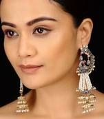 Zirconia And Pearls Victorian Polki Peacock Earrings