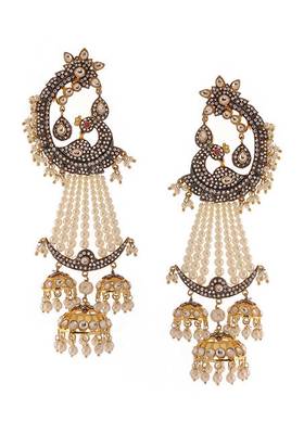 Zirconia And Pearls Victorian Polki Peacock Earrings 2