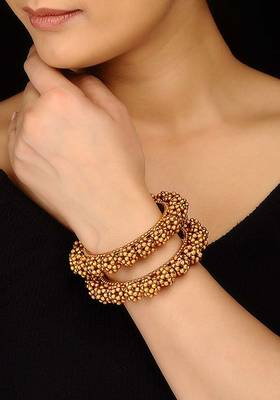 Gold Plated Temple Work Floral Bangles 1