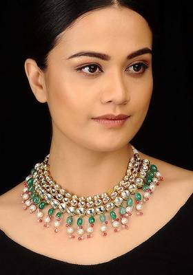 Kundan  Red And Green Choker Necklace Set 1
