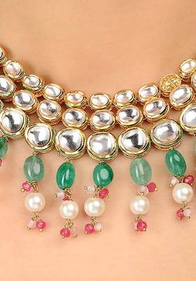 Kundan  Red And Green Choker Necklace Set 2