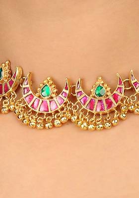 Polki Red And Green Choker Necklace Set 2