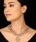 Red Polki And Pearls Choker Necklace