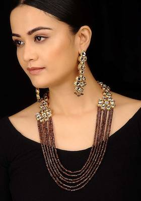 Brown Stones And Kundan Long Necklace Set 1