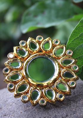 Gold Plated Kundan Mirror Work Ring 4
