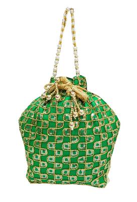 Shree Shyam Products Silk Ethnic Potli With Metal Bead and Jari Work (Green) 1