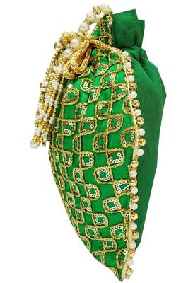 Shree Shyam Products Silk Ethnic Potli With Metal Bead and Jari Work (Green) 2