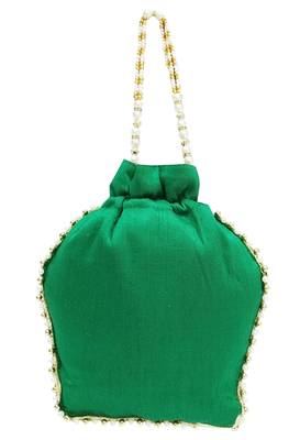Shree Shyam Products Silk Ethnic Potli With Metal Bead and Jari Work (Green) 3