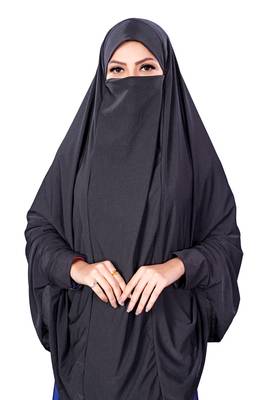 Justkartit Black Plain Lycra Stretchable Stitched Islamic Namaz Chaderi Hijab With Veil And Sleeves 2