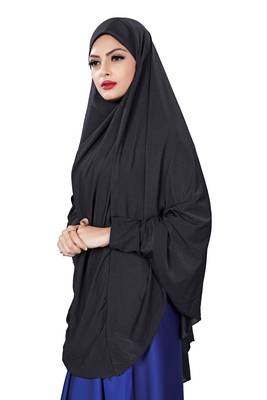 Justkartit Black Plain Lycra Stretchable Stitched Islamic Namaz Chaderi Hijab With Veil And Sleeves 3