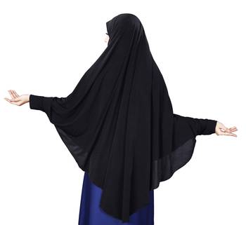 Justkartit Black Plain Lycra Stretchable Stitched Islamic Namaz Chaderi Hijab With Veil And Sleeves 5