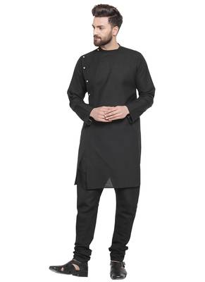 Black Plain Linen Kurta Pajama 1