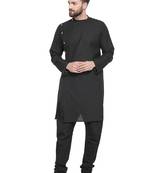 Black Plain Linen Kurta Pajama