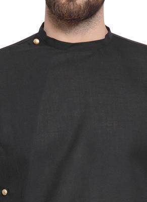 Black Plain Linen Kurta Pajama 2