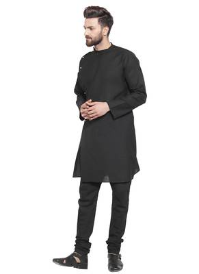 Black Plain Linen Kurta Pajama 3
