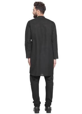 Black Plain Linen Kurta Pajama 4