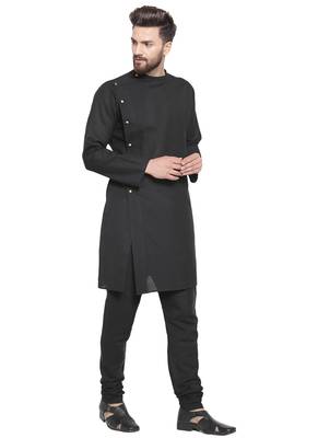 Black Plain Linen Kurta Pajama 5