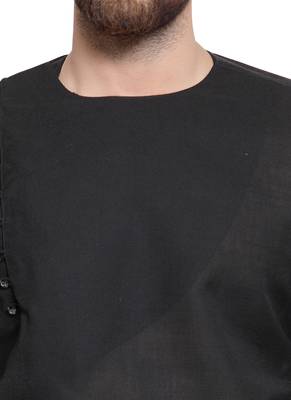 Black Plain Linen Kurta Pajama 2