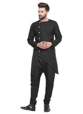 Black Plain Linen Kurta Pajama 1