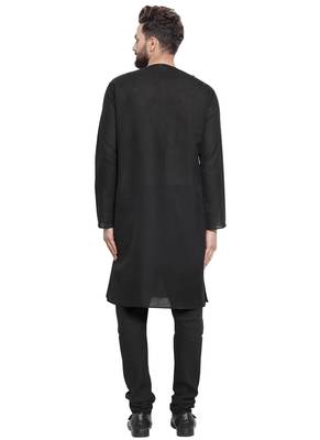 Black Plain Linen Kurta Pajama 4