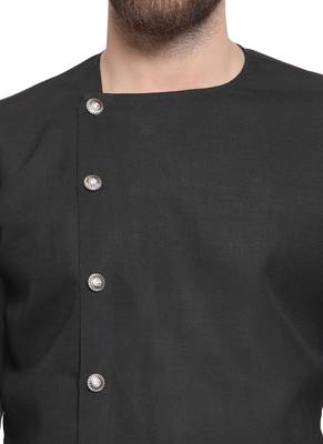 Black Plain Linen Kurta Pajama 2