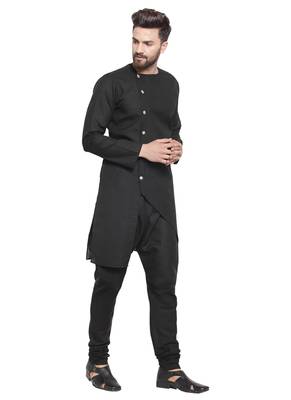 Black Plain Linen Kurta Pajama 3