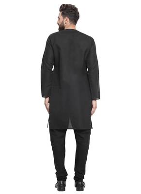 Black Plain Linen Kurta Pajama 4